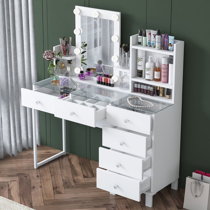 Hanah Home Mesa de Maquillaje BJ141 - 3837 Blanca con 9 Focos Hanah Home Mesa de Maquillaje BJ141 - 3837 Blanca con 9 Focos